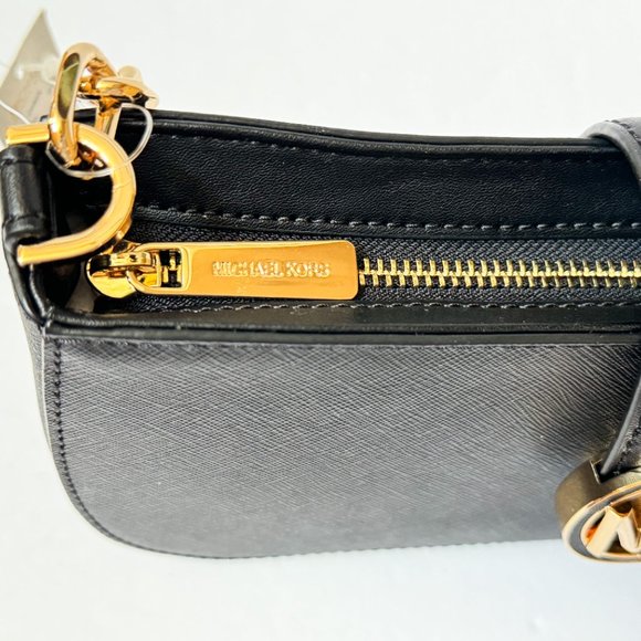 Michael Kors Carmen Small Pouchette Shoulder Chain Bag Black/Gold Toned Hardware - Picture 10 of 14
